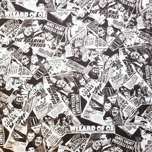 Vtg Knit 30s Hollywood Movies News Print Collage Headlines Fabric 2 Yards - Picture 1 of 13