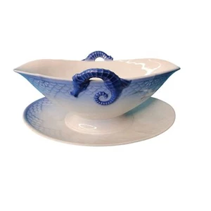 Bing & Grondahl Copenhagen Seagull Gravy Boat Attached Underplate Seahorse - Picture 1 of 4