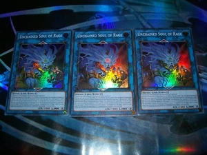 3x Unchained Soul of Rage 1st Edition Super Rare RA02-EN041 Yu-Gi-Oh! - Picture 1 of 1