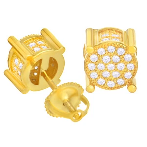 Men's Iced Gold Plated CZ Micro Pave 6 mm 3D Round Screw Back Earrings BE 023 G - Picture 1 of 4