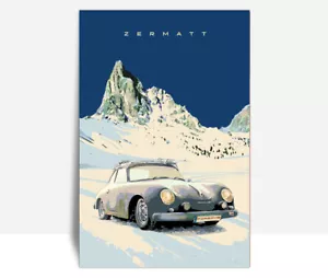 Porsche 356 Zermatt Vintage Car Poster. Aluminum Poster Aluminum 18"x 24" - Picture 1 of 3