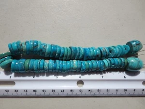 837  HAND ROLLED NACOZARI TURQUOISE BEADS.  11" STRAND.  EX OLD TIME ROCK SHOP - Picture 1 of 5