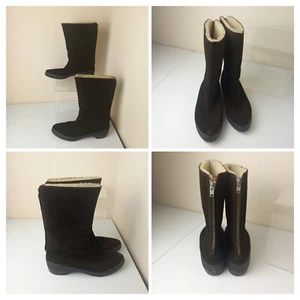 VINTAGE Clarks Igloos Womans Brown Suede Winter Boots Sheepskin Fur Uk 5 Leather - Picture 1 of 7