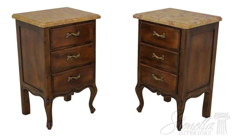 59183EC: Pair ZICHELE Italian French Style Marble Top Nightstands Cover