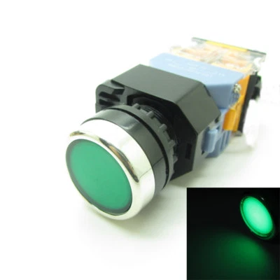 Round Green Push Button Switch Momentary 220V LED Light 22mm 1 NO 1 NC 380V 10A  - Image 1 of 4