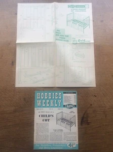 1957 Hobbies Weekly Magazine Fold out Plan Design to make Child’s Dropside Cot - Picture 1 of 1