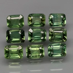 Emerald Cut 4x3 mm.Natural Green Blue UNHEATED Sapphire Australia 9Pcs/2.38Ct. - Imagen 1 de 6
