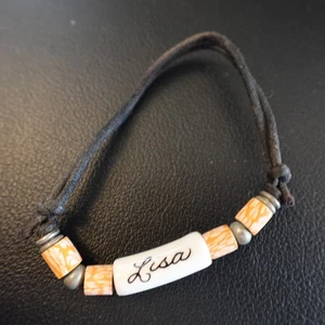 Lisa Personalized Bracelet Anklet Boho Kiln Fired Hippie Indie Name Orange - Picture 1 of 4