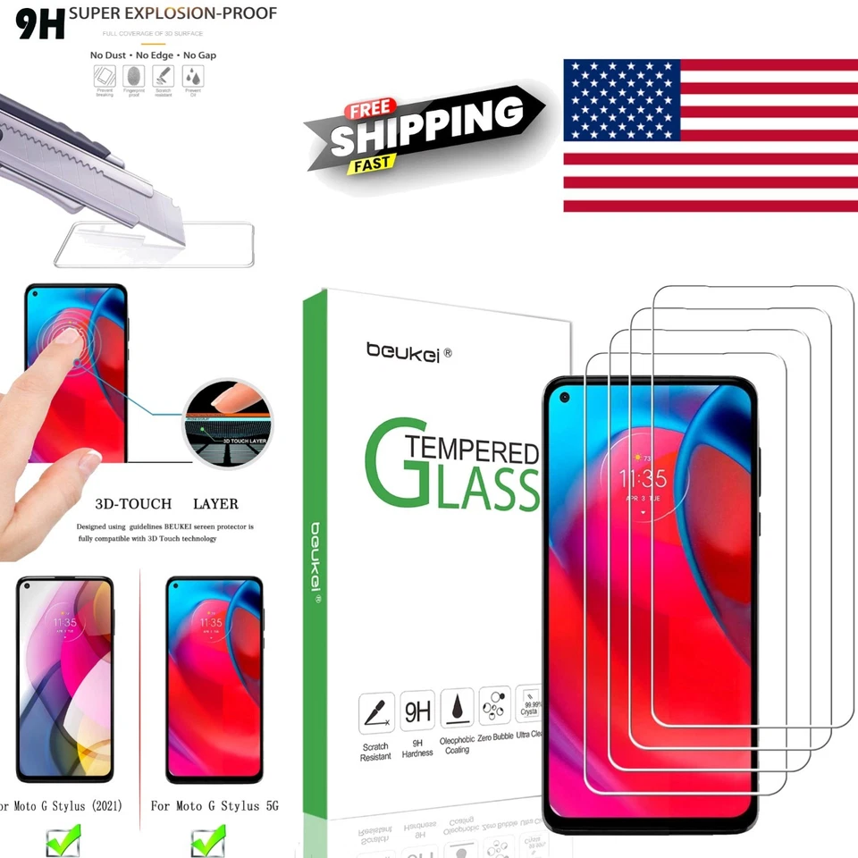Case Friendly Tempered Glass Protector 4 Pack for Moto G Stylus Display - Image 1 of 4