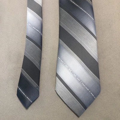 Johnny Carson 男式涤纶领带蓝色银色灰色条纹图案 3 x 56 — 第 1/4 张图片