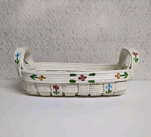 Vintage Keramik handbemalt Blumen Korb geflochten Griffe  - Bild 1 von 16