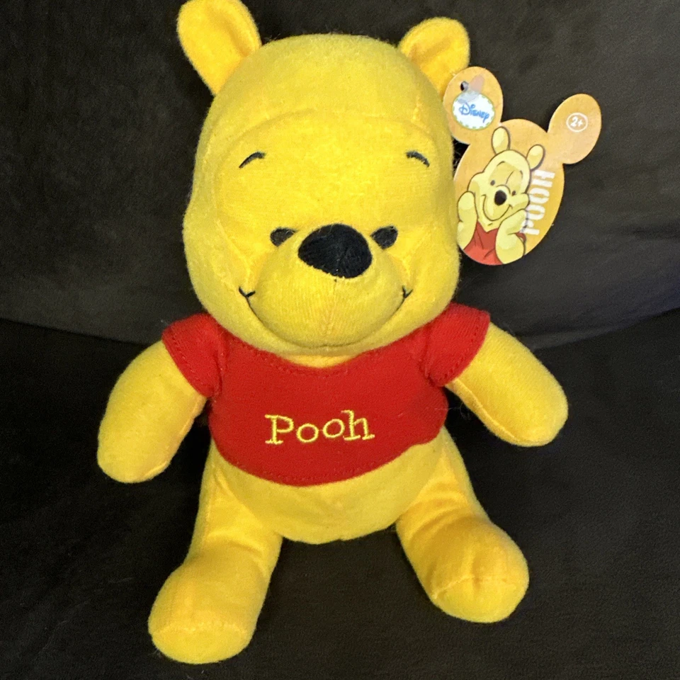 迪士尼小熊维尼9英寸迷你豆袋毛绒填充动物玩具娃娃黄色红色 — 第 1/1 张图片