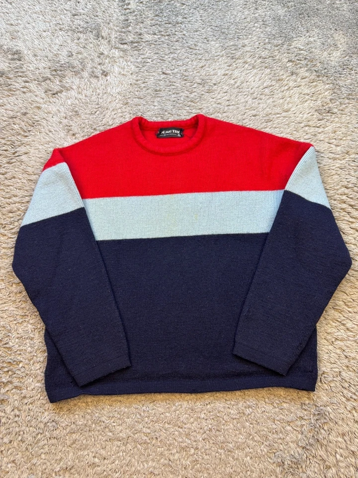 Vtg Demetre Sweater Men Medium Colorblock Virgin Wool Ski Crewneck Pullover - Image 1 of 4