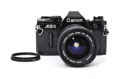 [N Mint | DDP US] Canon AE-1 Black Body 35mm Film Camera New FD 35-70mm f4 JAPAN - Image 1 of 4