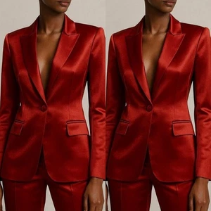 Rojo Seda Satén Mujeres Trajes Fiesta Baile de graduación Formal Boda Ropa Damas Trajes Blazer - Imagen 1 de 12