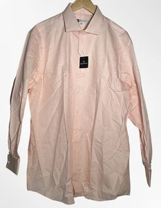 NWT $89 Bachrach Mens Orange White Plaid Long Sleeve  Dress Shirt SZ 17.5 34/35 - Picture 1 of 8