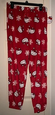 NUEVO CON ETIQUETAS Hello Kitty Sanrio Navidad Papá Noel Sombrero Copos de Nieve Mujer Pequeño Pantalón para Dormir Foto 1 de 3