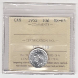 Canadá 1952 diez centavos 10C - ICCS MS-65 - Imagen 1 de 3