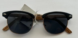 Wood Grain Soho Style Half Frame Sunglasses Retro Vintage Malcom X - Picture 1 of 3
