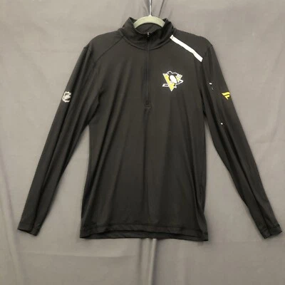 Camisa masculina Pittsburgh Penguins NHL pequena preta 1/4 zíper fanáticos manga longa - Imagem 1 de 4