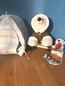 Build a Bear Mama Eskimo Polar Bear w/Baby Ice Fishing Pole Fish Igloo BABW Lot - Picture 1 of 12