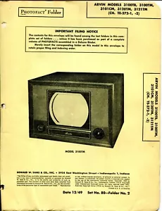 1949 Arvin 3100TB/3100TM/3101CM** Photofact Folder Television Service Manual - Picture 1 of 3
