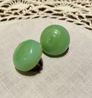 Jade Stone Clip On Earrings Vintage Round Apple Green
