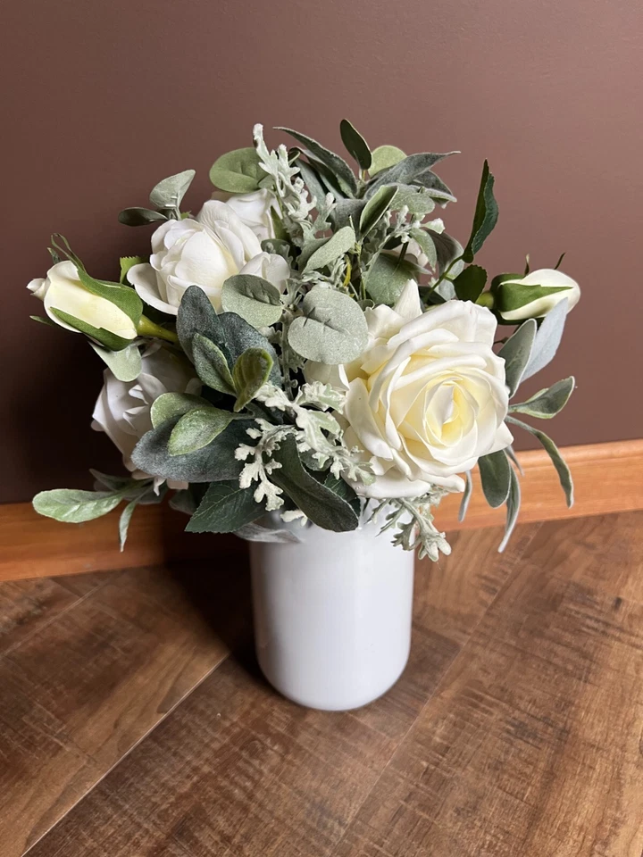 Hand Made Wedding Bouquet | Artificial Real Touch Flowers + Vase | ~14-15" - Image 1 of 4