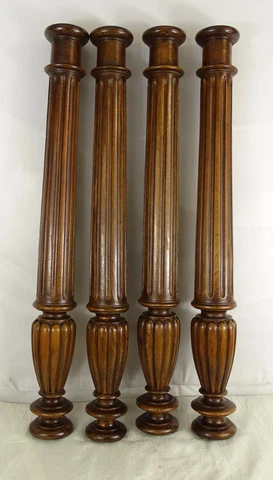24." French Antique FOUR Carved Wood Trim Posts Pillars Columns Walnut Cover