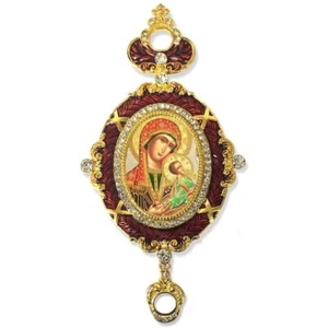 Virgin Of Passions Enameled Icon Pendant Madonna and Child w/ Crown and Chain fo - Picture 1 of 1