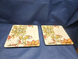 Vintage 2009 Pier One Imports Stoneware "Carynthum" Set/2 Square Dinner Plates - Picture 1 of 6