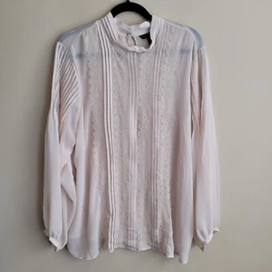 Banana Republic Womens Blouse Size XXL Sheer Cream Lace Front High Neck Romantic - Picture 1 of 9