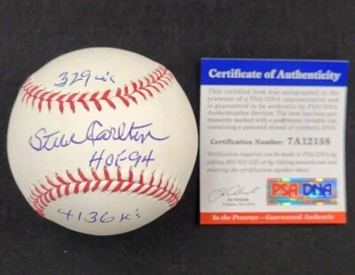 STEVE CARLTON Signed 3-inscription STAT MLB Baseball LE # /32 ~ PSA Witness COA - Image 1 of 4