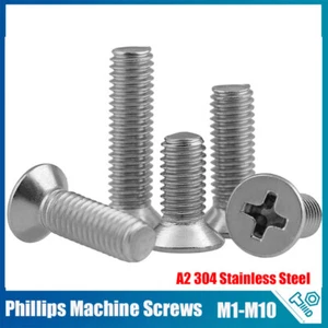 Phillips Machine Screws Countersunk Flat Head Bolts 304 Stainless Steel M1 - M10 - Picture 1 of 254