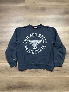 Mitchell & Ness Chicago Bulls Sweater Youth L Navy Blue Crew Neck Graphic Logo - Picture 1 of 8