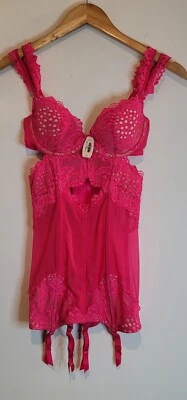 VICTORIA'S SECRET MUY SEXY ROSA ENCAJE CORSÉ BUSTIER SUJETADOR LIGA SLIP NUEVO CON ETIQUETAS 34B Foto 1 de 4