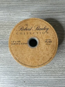 Vintage Robert Stanley Wired Edge Burlap with Floral Design Ribbon 1.5" x 30' - Picture 1 of 3