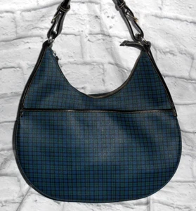 BOLSO/CARTERA RALPH LAUREN media luna verde y azul lona recubierta a cuadros cuero NEGRO - Imagen 1 de 14