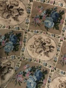 Vtg Floral Bedspread Quilted Look 95"x112" Beige Cream Blue Handmade Double Bed  - Picture 1 of 6