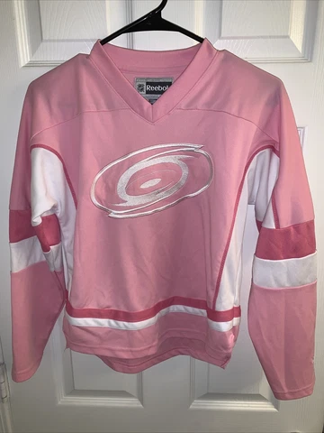 PINK CAROLINA HURRICANES HOCKEY JERSEY YOUTH GIRLS SIZE MEDIUM M 10/12 REEBOK Cover