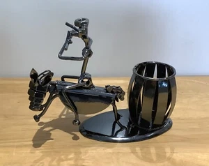 Metal Nut & Bolts Sculpture 'Flute Player on Horseback with Large Barrel - BNIB - Picture 1 of 12