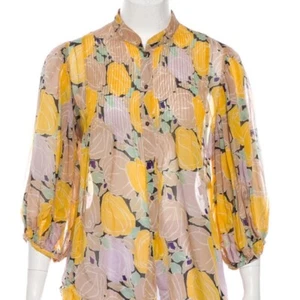 Diane Von Furstenberg Ortega Silk Blouse Floral Marigold Pink Balloon Sleeve 8 - Picture 1 of 9