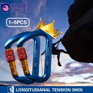 Aluminum Rock Climbing Screwgate Locking Carabiner Large 30KN D Shape Clip Hook - Picture 1 of 12