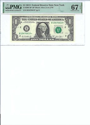2013 $1 FRN FR3001-B* PMG 67 EPQ, New York * Note S/N B15470619*!!! - Image 1 of 2