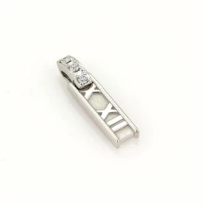 Tiffany & Co. ATLAS Diamond Roman Numeral 18k White Gold Bar Pendant - Picture 1 of 5