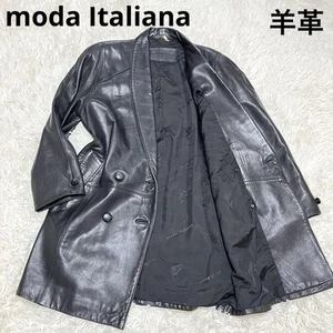 L Moda Italiana Leather Coat Jacket Sheep Black Mid Length - Picture 1 of 10