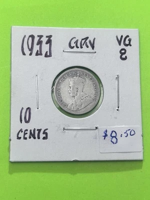Moneda de diez centavos de plata canadiense George V 1933 .8.  Tendencias a $7,50 Foto 1 de 3