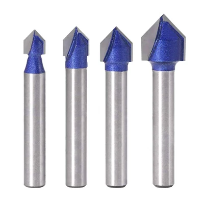 4pcs 90 Degree V Groove Router Bit Set Carbide 1/4 Inch Shank V Cut Rou... - Image 1 of 4