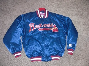 Vtg 90s Atlanta Braves Starter Satin Bomber Jacket M/L Diamond Collection SHARP! - Picture 1 of 8