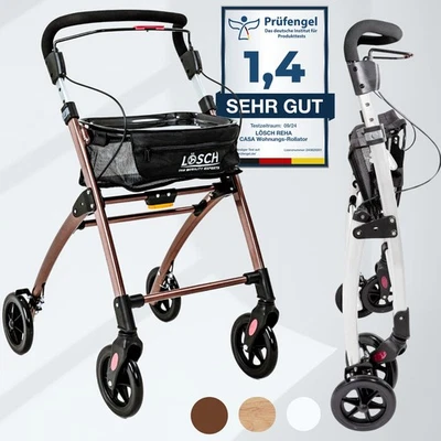 LÖSCH REHA Casa Soft Rollator schmal für Wohnung & Innenbereich Braun